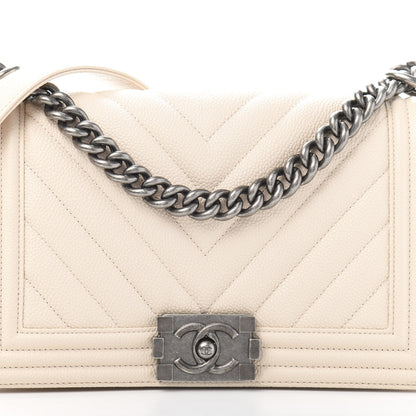 Chanel Caviar Chevron Quilted Medium Boy Flap Light Beige 10 of 10