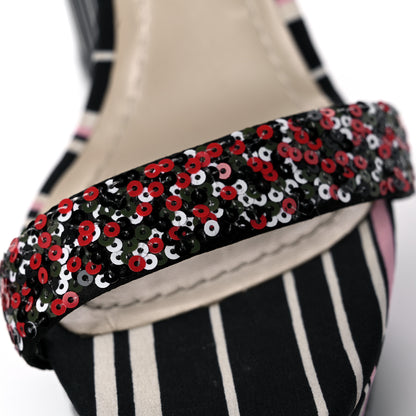 Christian Dior Satin Sequined Striped CD Platform Sandal 39.5 Black Multicolor 13 of 15