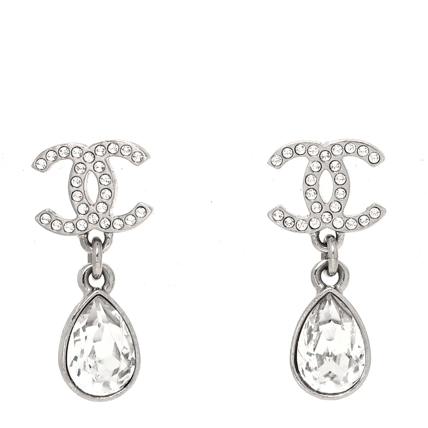 Chanel Crystal CC Teardrop Earrings Silver 1 of 4