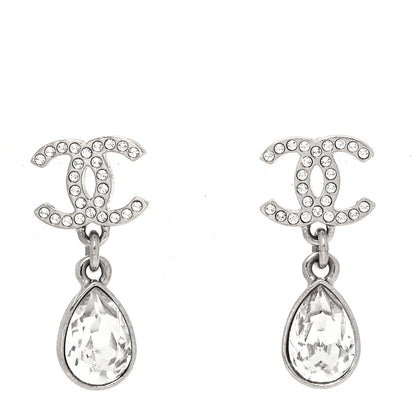 Chanel Crystal CC Teardrop Earrings Silver 1 of 4