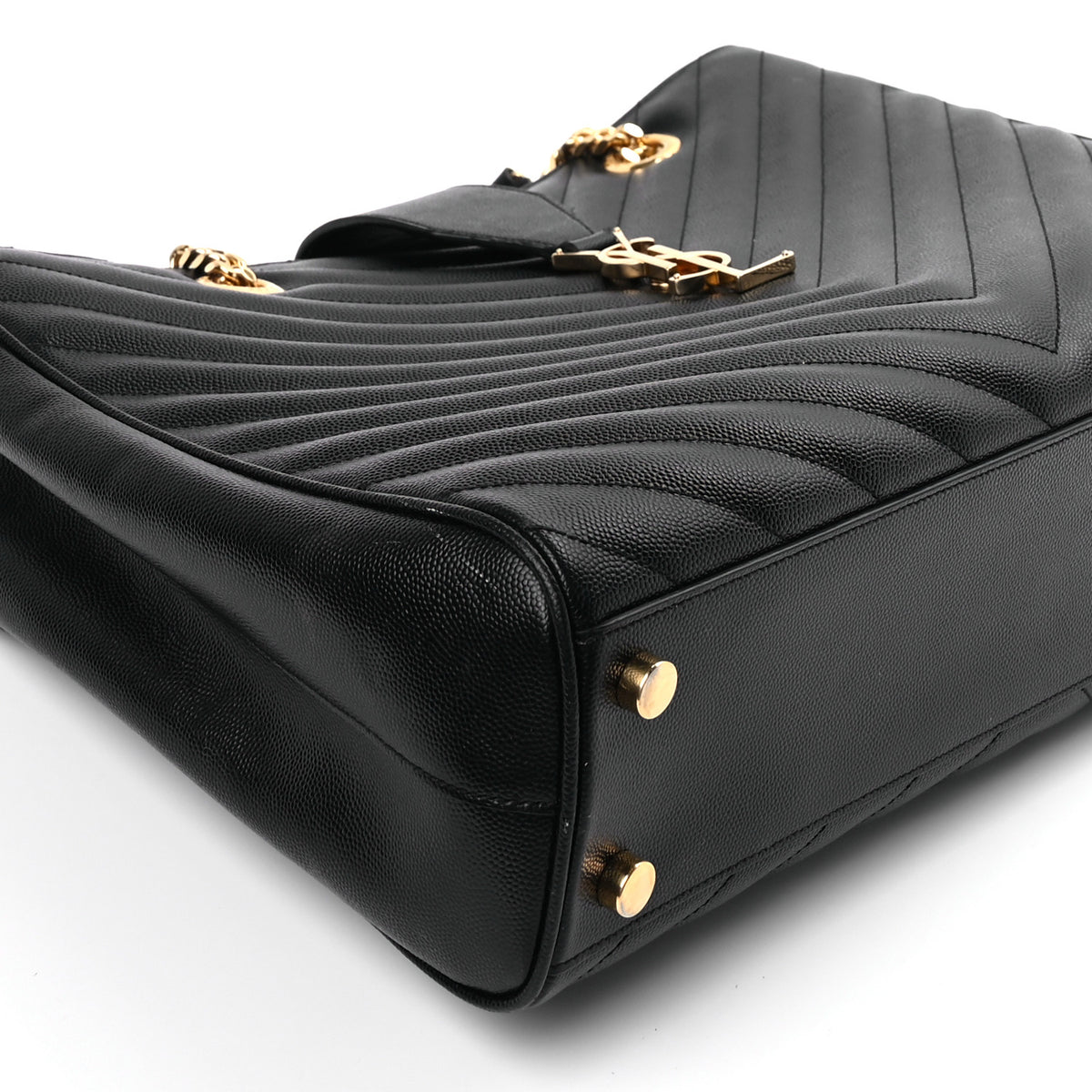 Saint Laurent Grain De Poudre Matelasse Chevron Monogram Shopping Bag Black 8 of 8