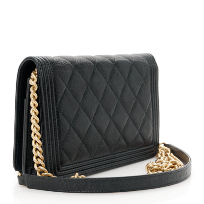 Chanel Caviar Quilted Boy Wallet On Chain WOC Black 3 of 11