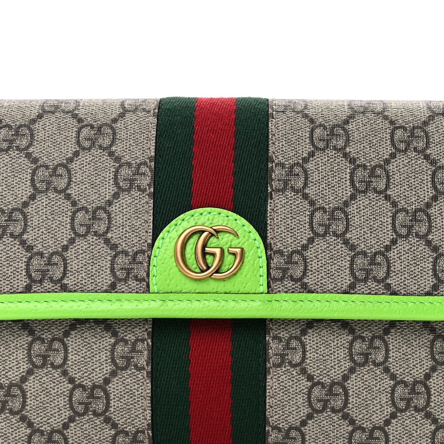 GG Supreme Monogram Web Small Ophidia Belt Bag Beige Ebony Electric Green Ebony Electric Green