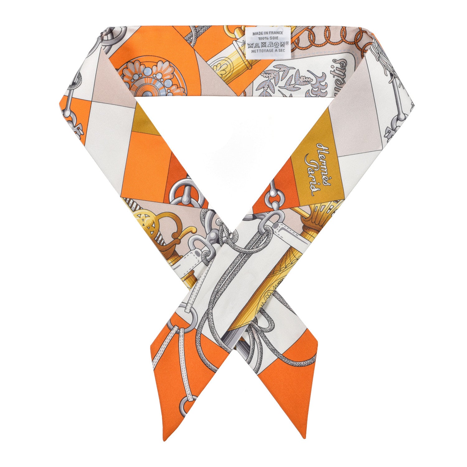 Hermes Silk Cliquetis Twilly Orange White Gold 1 of 4