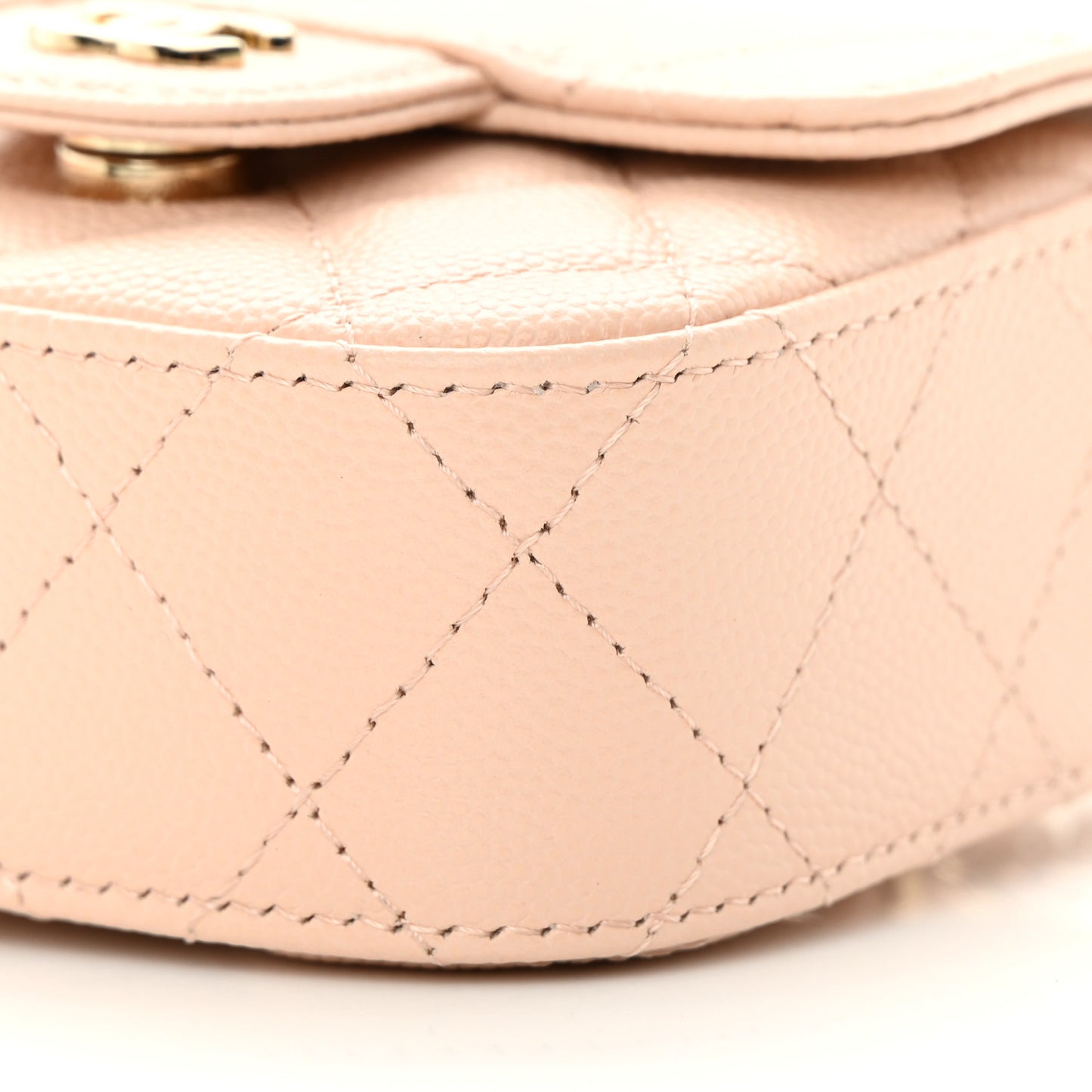 Caviar Quilted Mini Clutch With Chain Light Beige