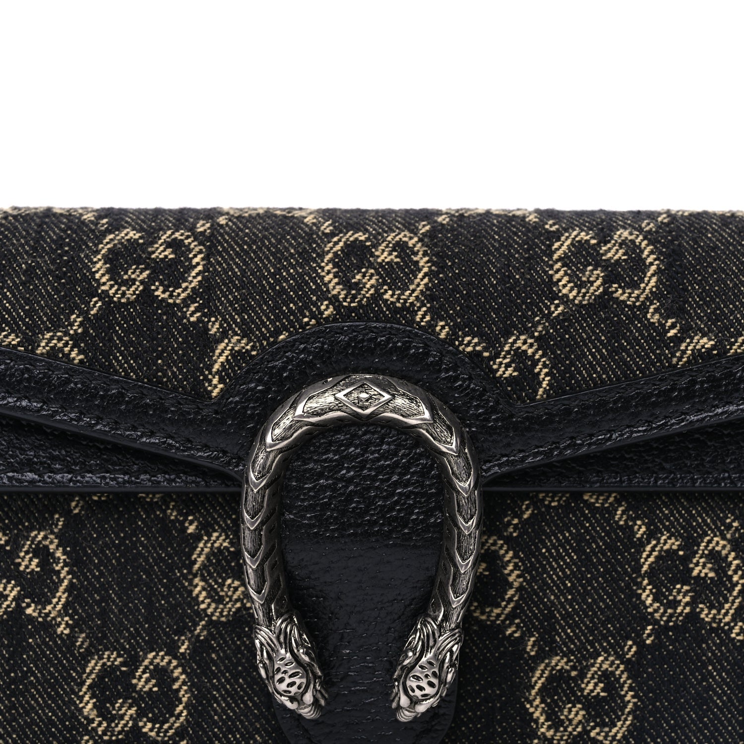 Gucci Jacquard Black Denim GG Monogram Super Mini Dionysus Shoulder Bag Black Ivory 6 of 8