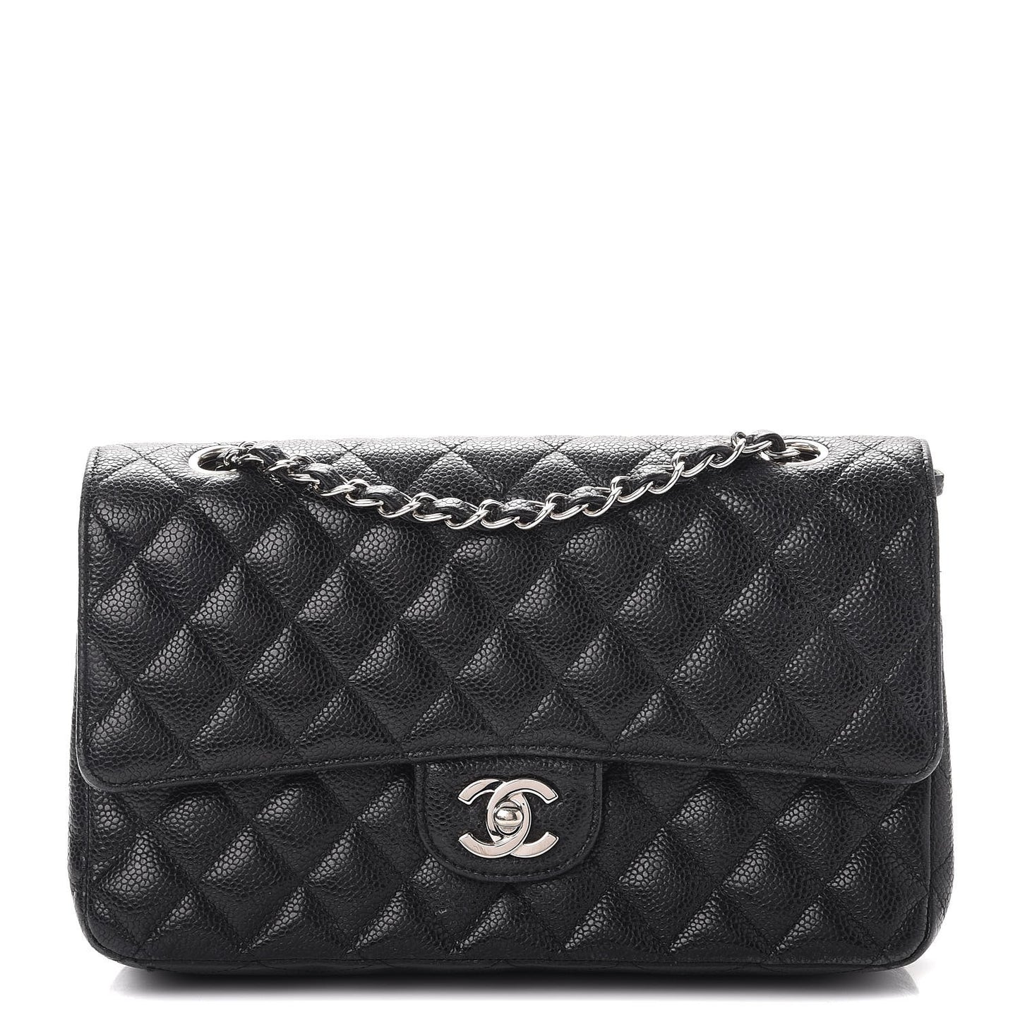 Caviar Quilted Medium Double Flap Black