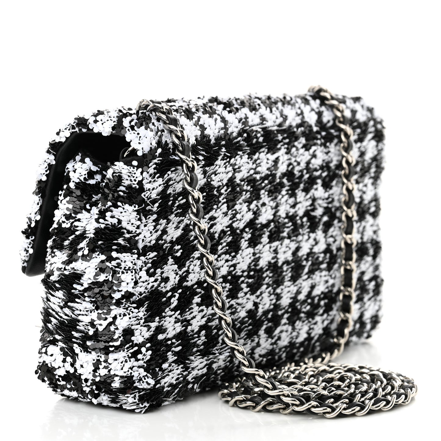 Sequin Houndstooth Small Flap Black White