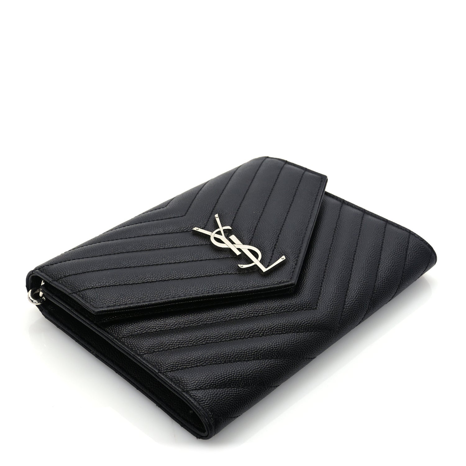Saint Laurent Grain De Poudre Matelasse Chevron Monogram Envelope Clutch Black 7 of 8