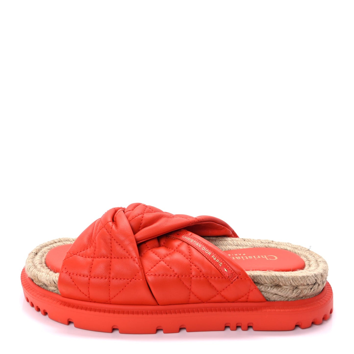 Calfskin Cannage Dtwist Espadrille Platform Sandals 37  Orange