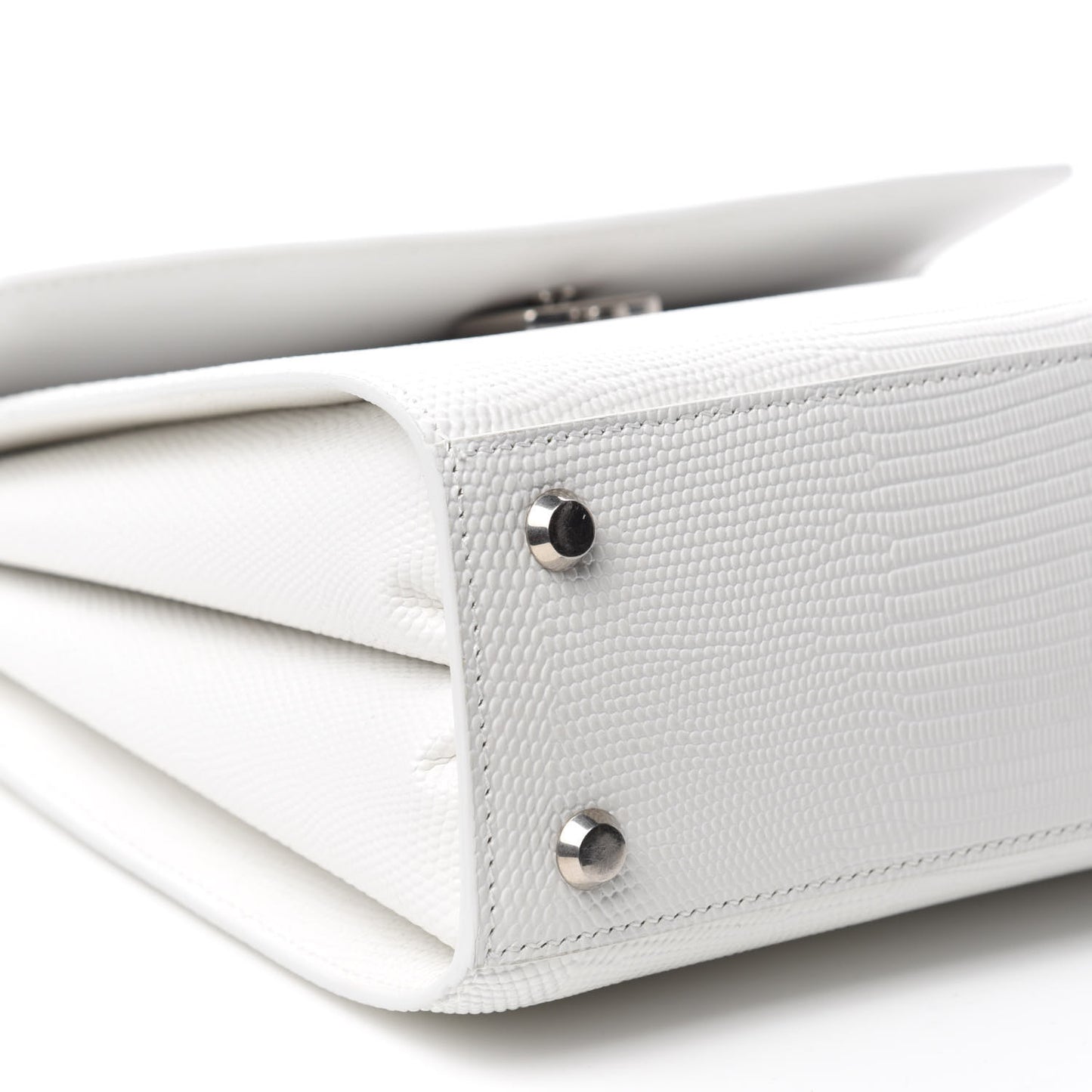 Patent Calfskin Lizard Embossed Medium Ghost Shoulder Bag Optic White