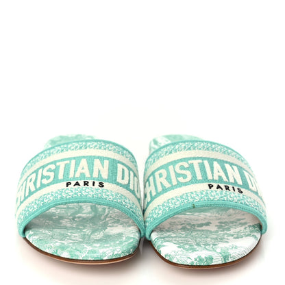 Christian Dior Canvas Toile De Jouy Embroidered Dway Flat Slide Sandals 36 Aquamarine 5 of 9