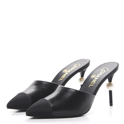 Chanel Goatskin Grosgrain Cap Toe Pearl Mule 36.5 Black 3 of 10