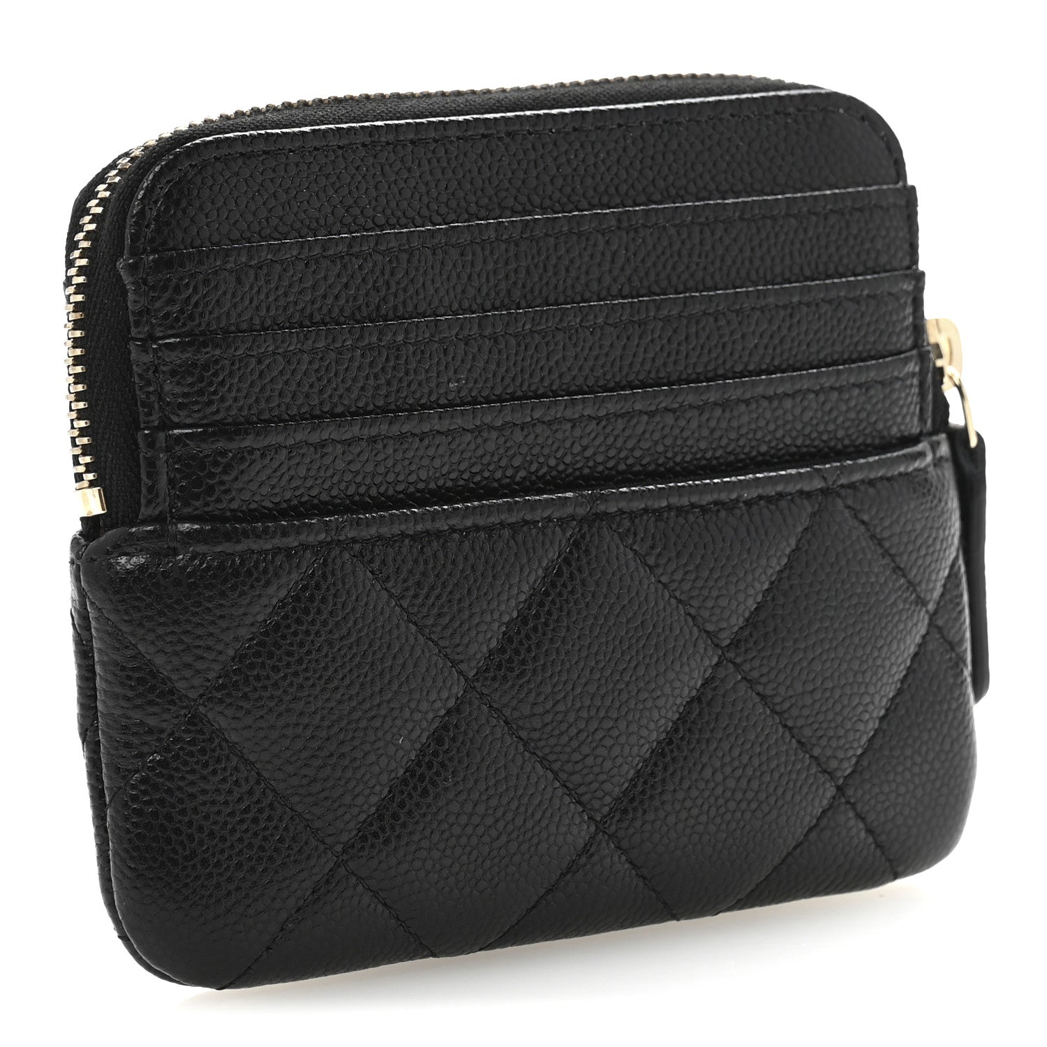 Chanel Caviar Quilted Zip Card Holder Wallet Black 3 of 8