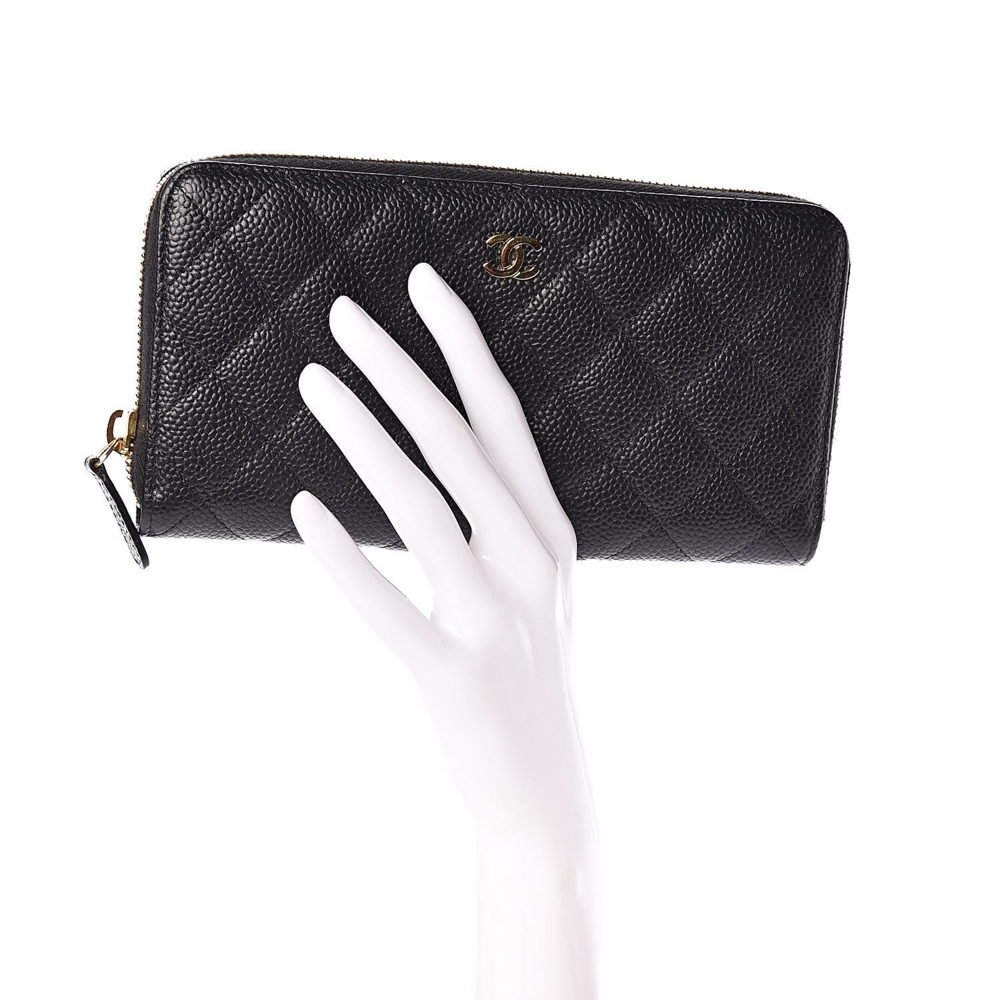 Caviar Quilted Large Gusset Zip Around Wallet Black