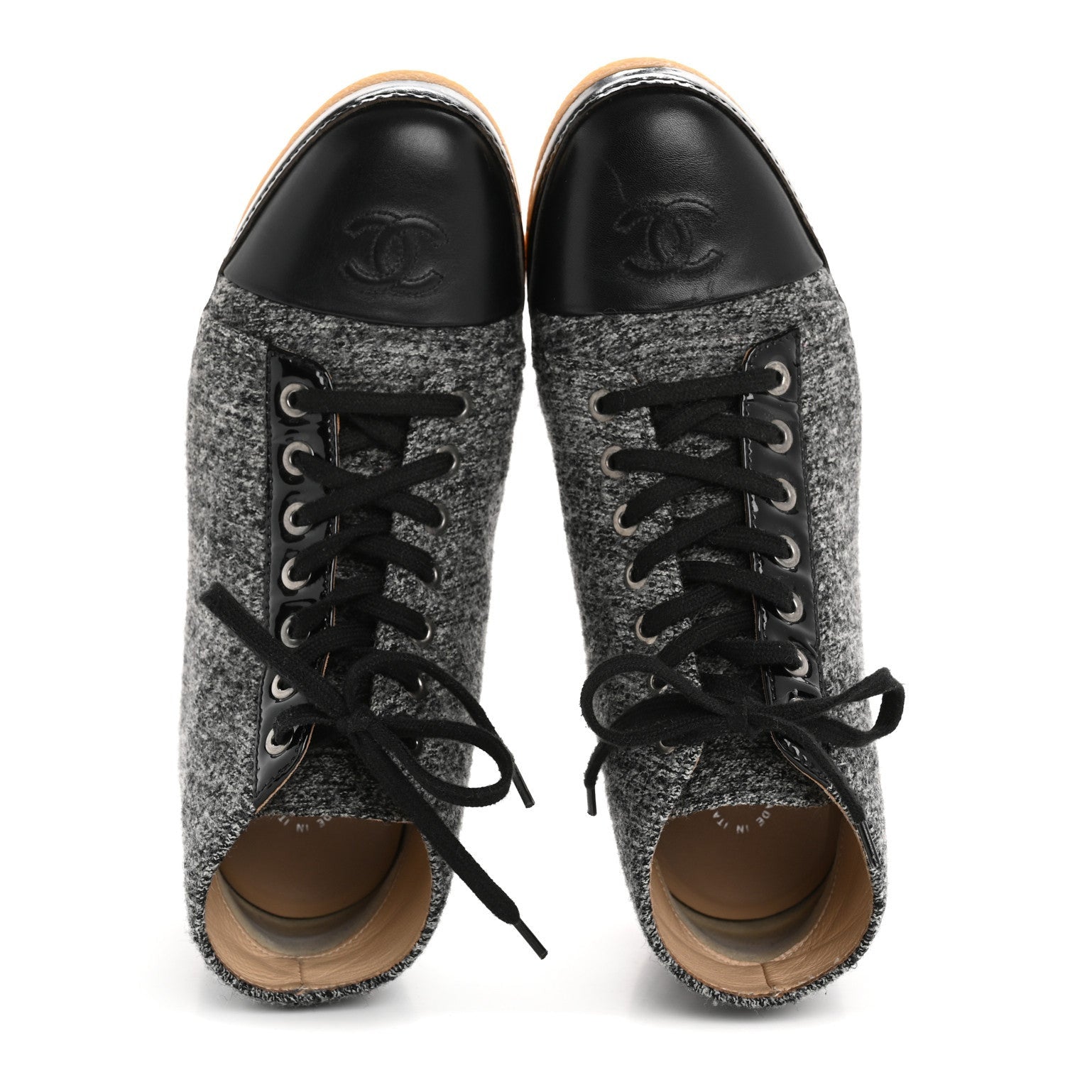Chanel Wool Calfskin CC Lace Up Short Boots 37.5 Grey Black 2 of 7
