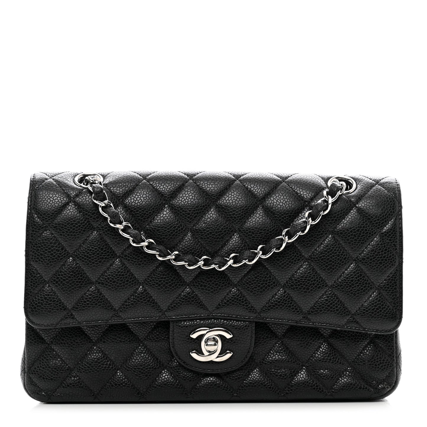 Caviar Quilted Medium Double Flap Black
