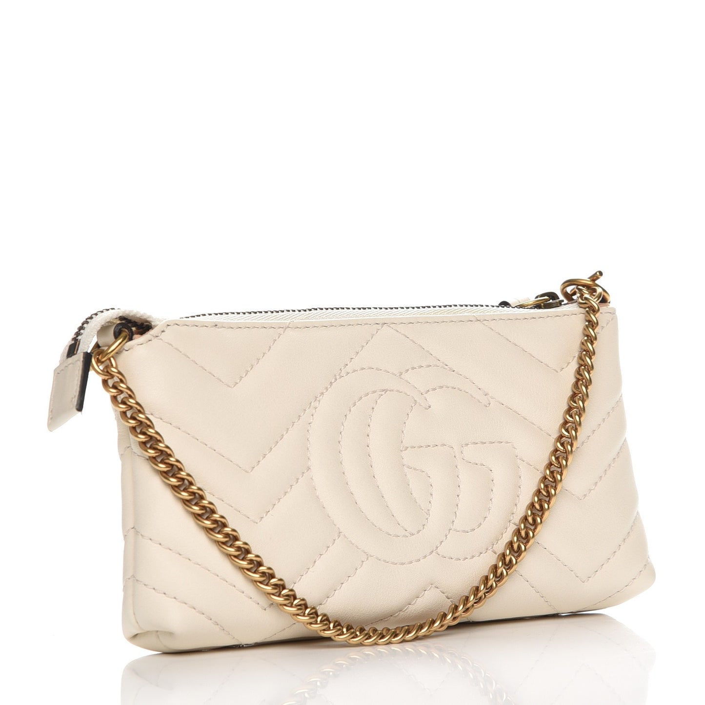 Calfskin Matelasse Mini GG Marmont Chain Bag White