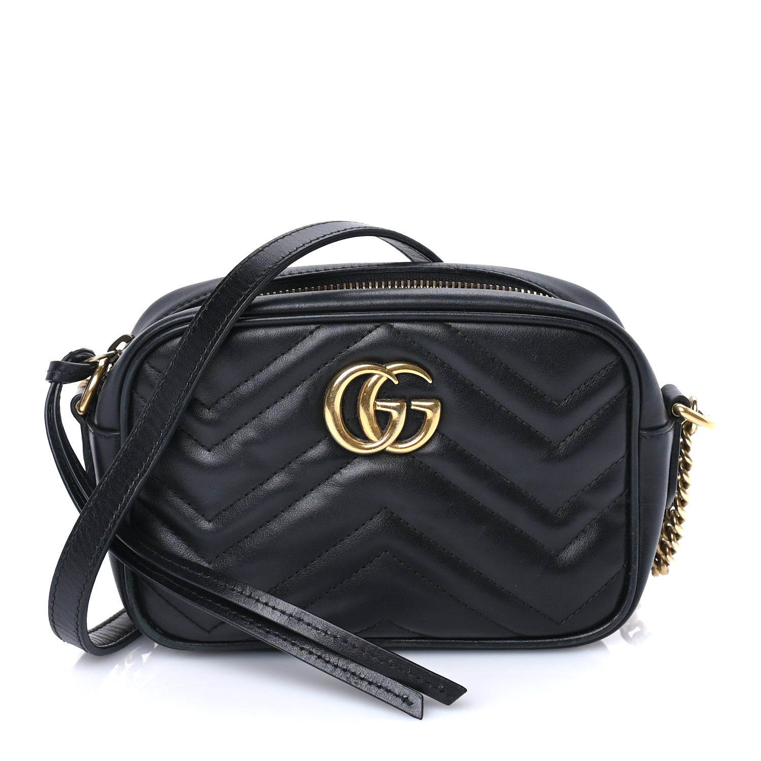 Gucci Calfskin Matelasse Mini GG Marmont Chain Shoulder Bag  Black 1 of 7