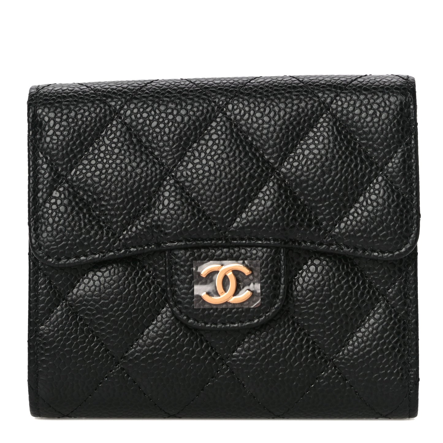 Caviar Quilted Compact Flap Wallet Black