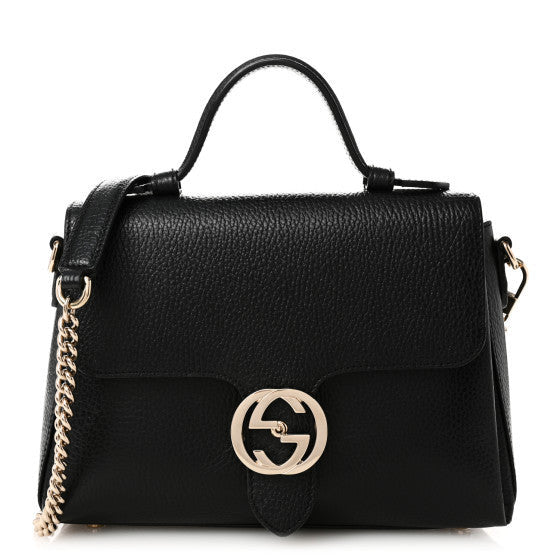 Dollar Calfskin Interlocking G Top Handle Shoulder Bag Black