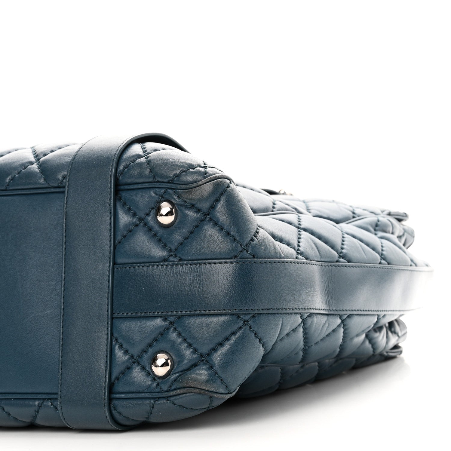 Chanel Lambskin Quilted Easy Carry Shopping Tote Blue 10 of 13