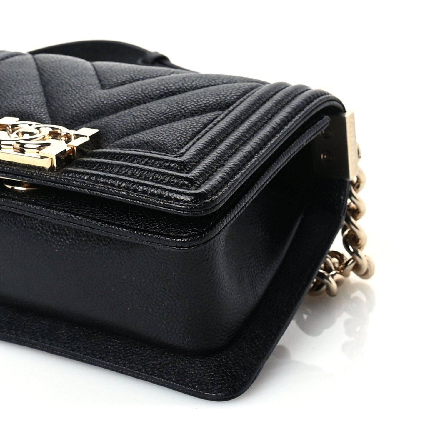 Caviar Chevron Quilted Mini Boy Flap Black