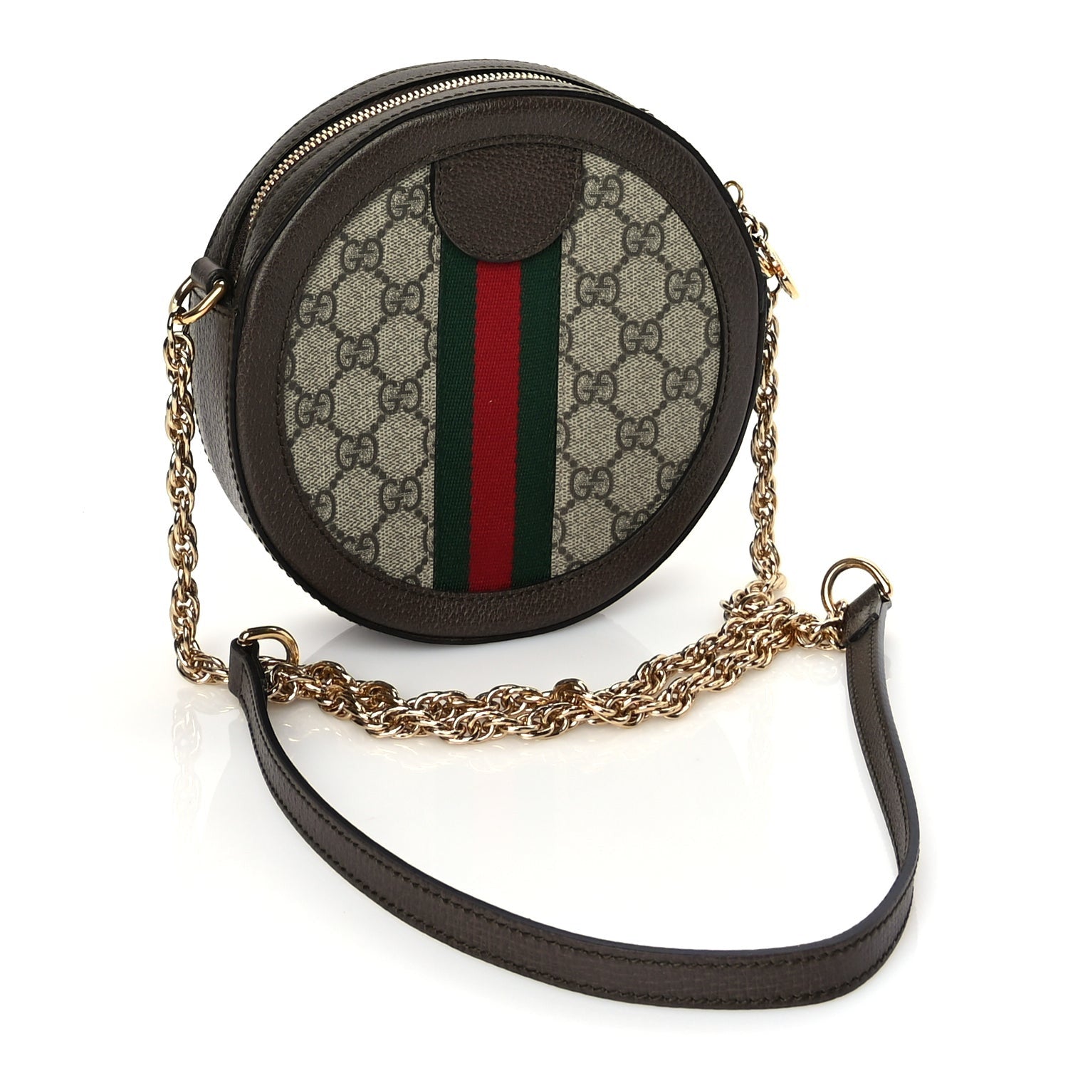 Gucci GG Supreme Monogram Web Mini Ophidia Round Shoulder Bag Brown 2 of 8