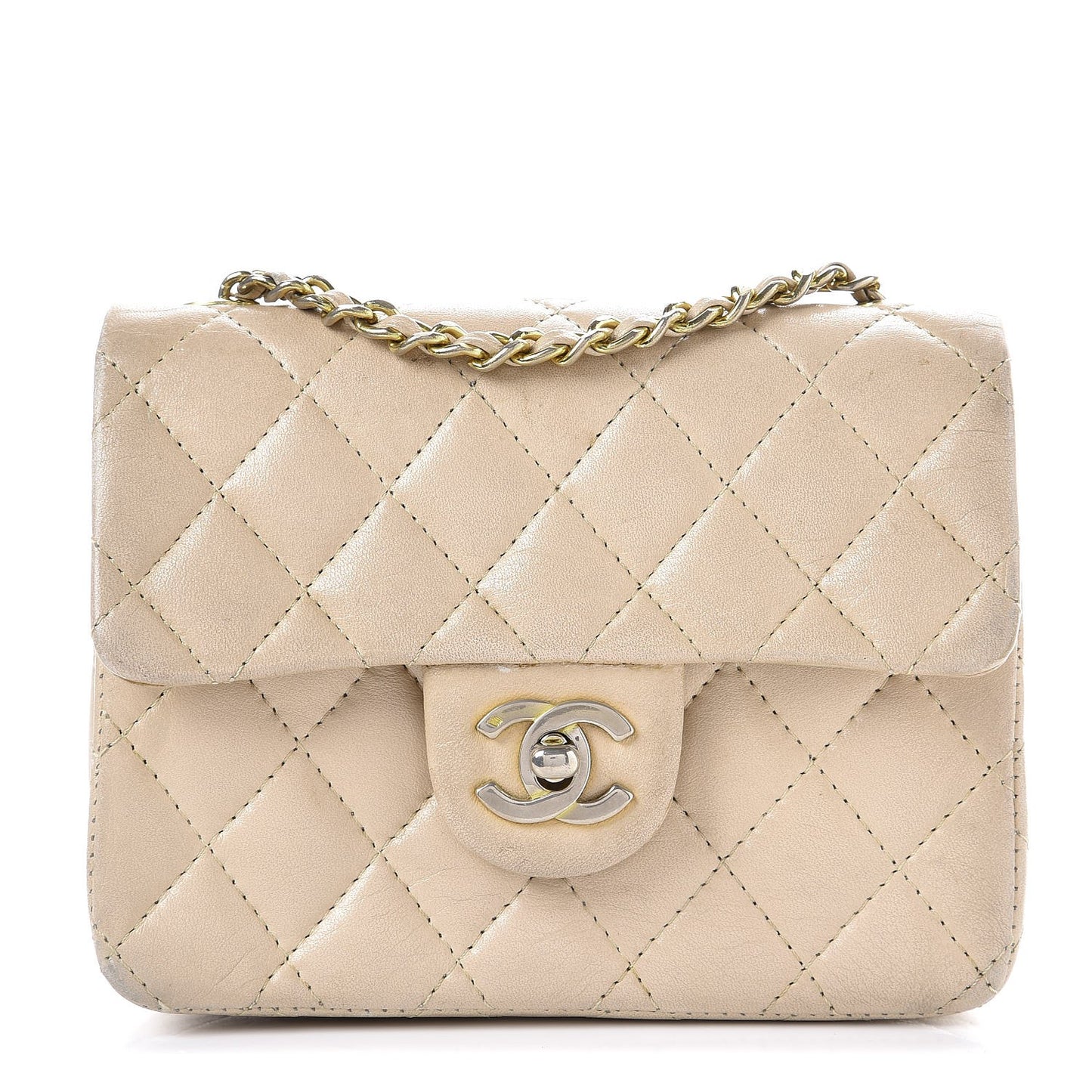 Lambskin Quilted Mini Rectangular Flap Beige