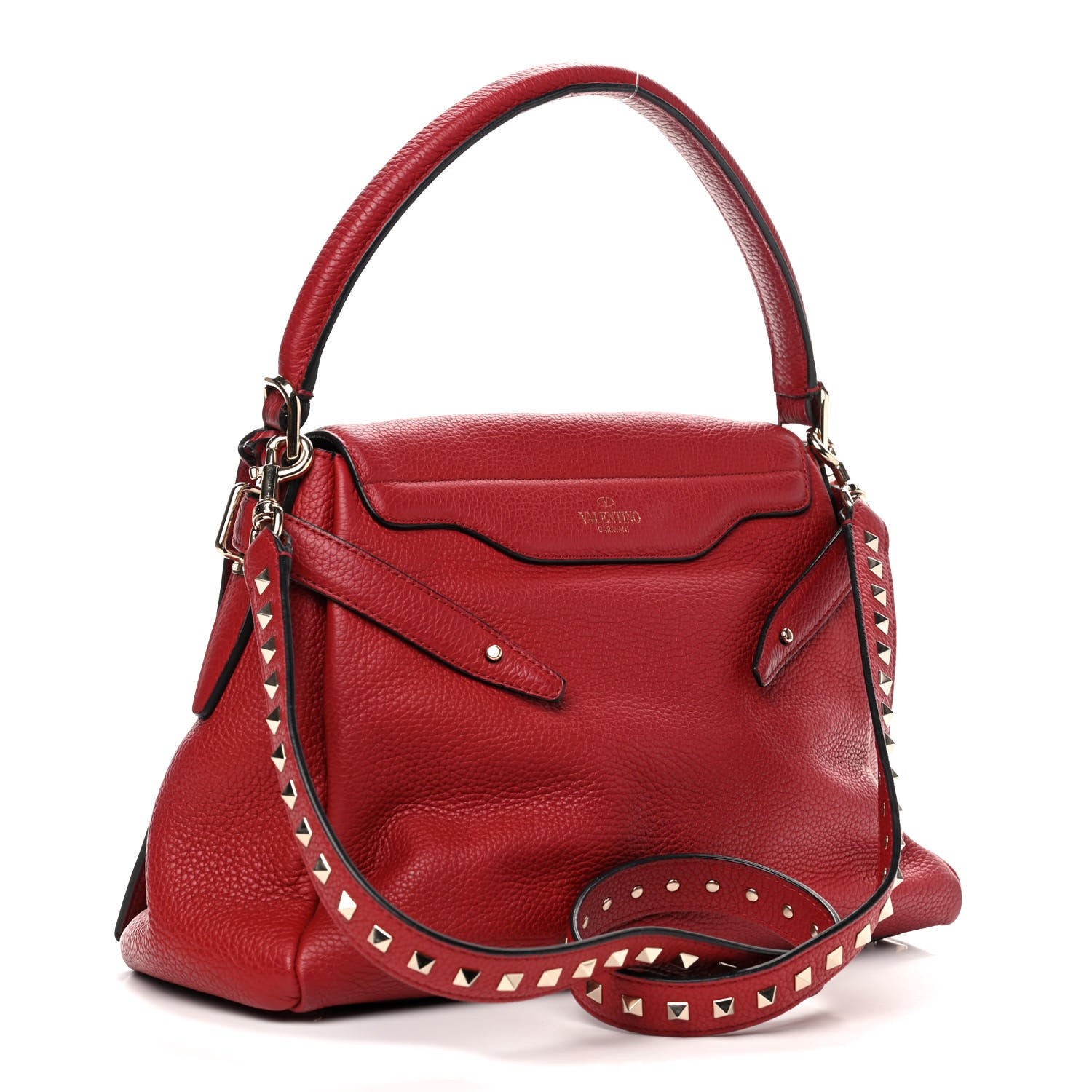 Valentino Garavani Pebbled Calfskin Rockstud Twiny Top Handle Bag Red 2 of 11