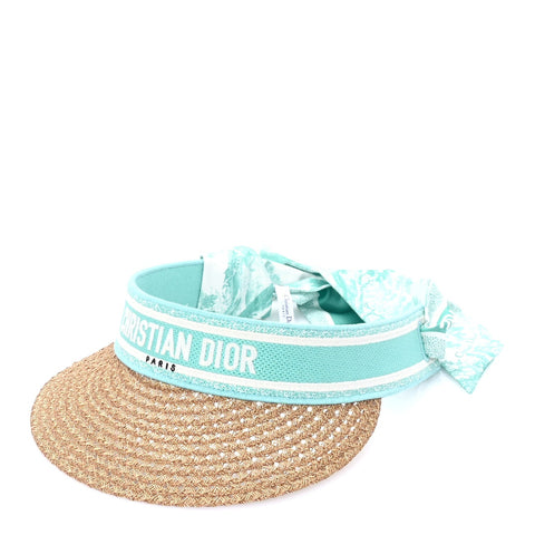 Straw Embroidered Dioriviera D-Ocean Visor  Green White