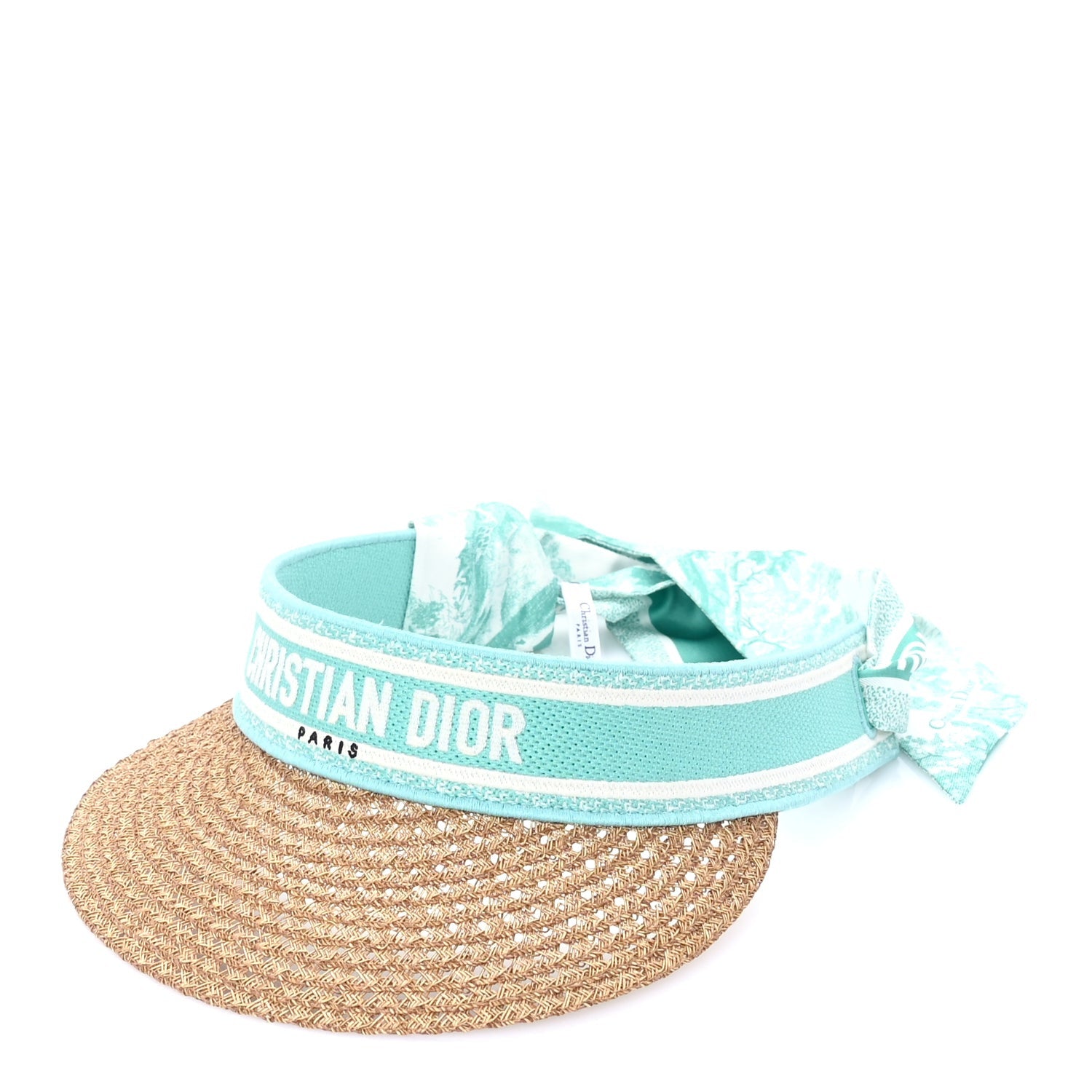 Christian Dior Straw Embroidered Dioriviera D-Ocean Visor  Green White 1 of 6