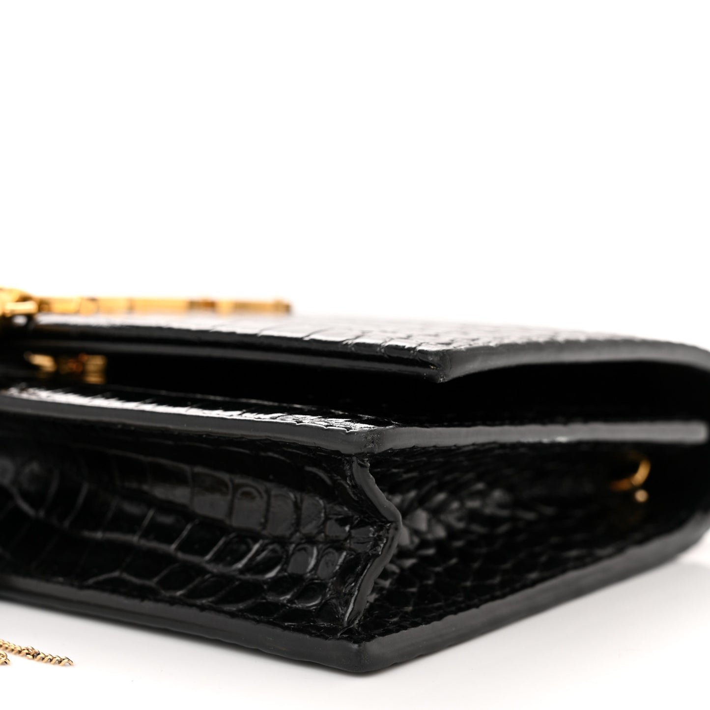 Calfskin Crocodile Embossed Kate Monogram Tassel Chain Wallet Black