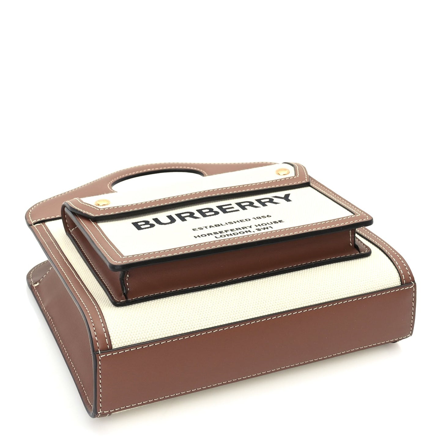 Canvas Smooth Calfskin Two Tone Mini Pocket Bag Natural Malt Brown