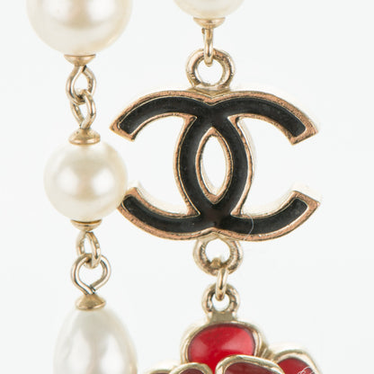 Chanel Pearl Enamel CC Camellia Long Necklace Black Red Gold 4 of 5