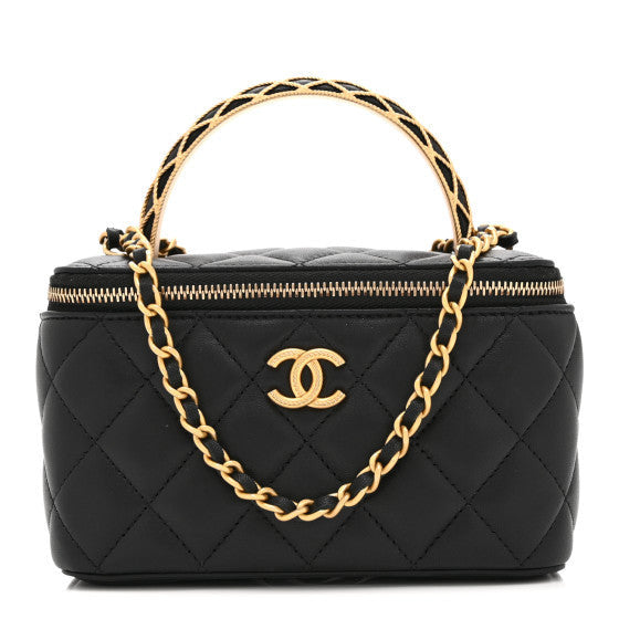 Chanel Lambskin Quilted Metal Twist Small Top Handle Vanity Case With Chain  Black 1 of 10
