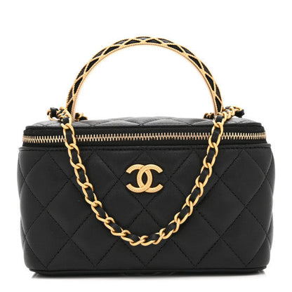 Chanel Lambskin Quilted Metal Twist Small Top Handle Vanity Case With Chain  Black 1 of 10