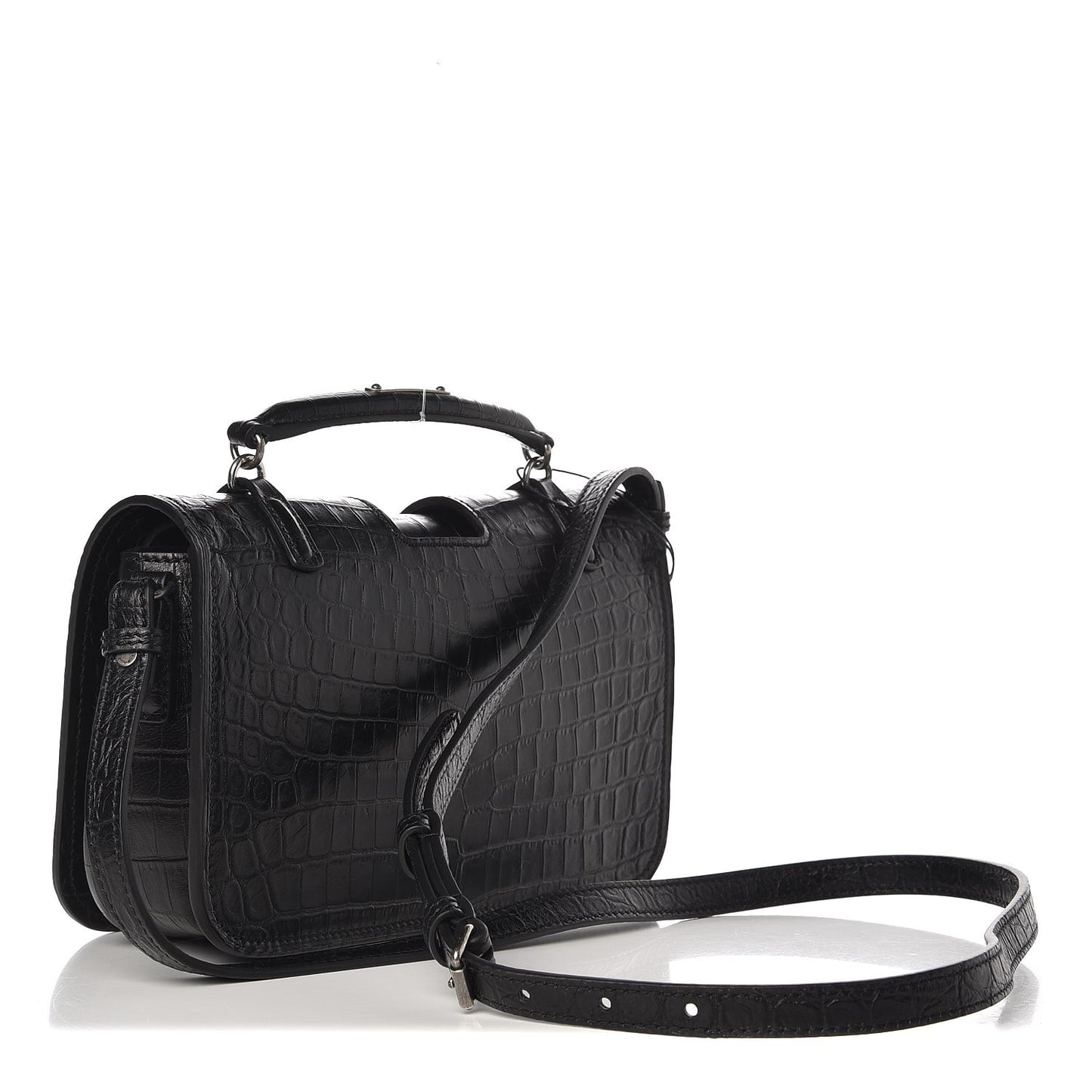 Crocodile Embossed Medium Charlotte Messenger Bag Black