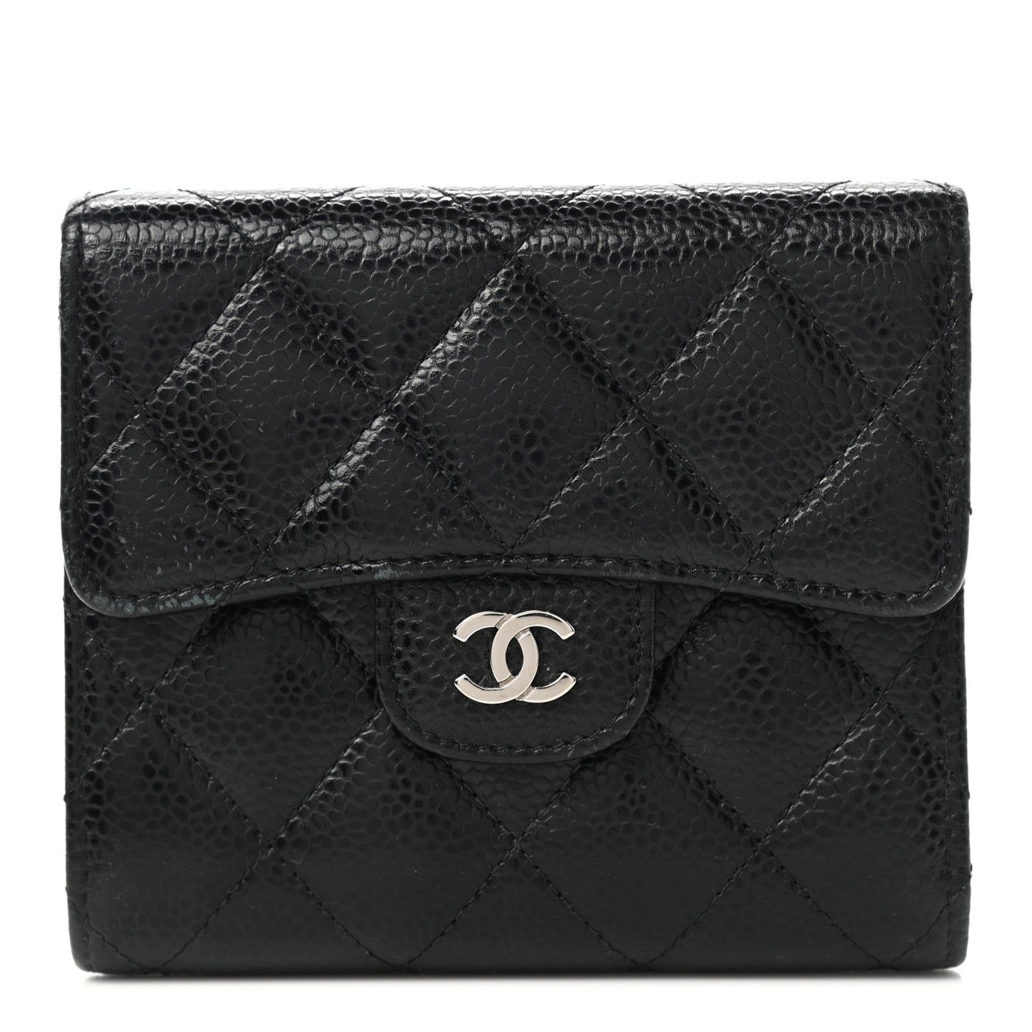 Caviar Quilted Compact Flap Wallet Black