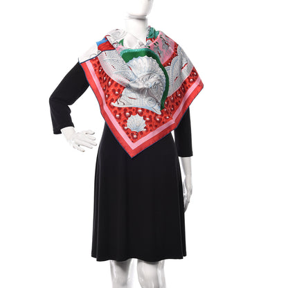 Hermes Silk Plumets du Roy Scarf 90 White Rouge Vert 2 of 5