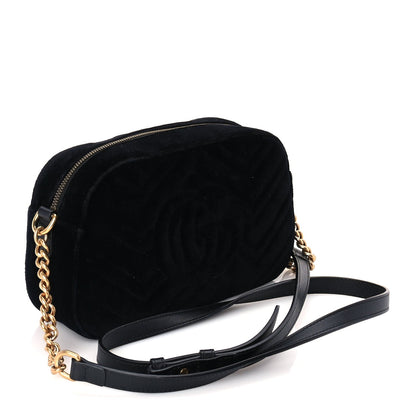 Gucci Velvet Matelasse Small GG Marmont Chain Shoulder Bag Black 2 of 8