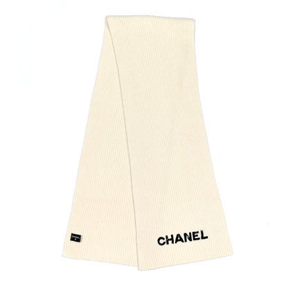Chanel Cashmere Logo Scarf White Black 2 of 3
