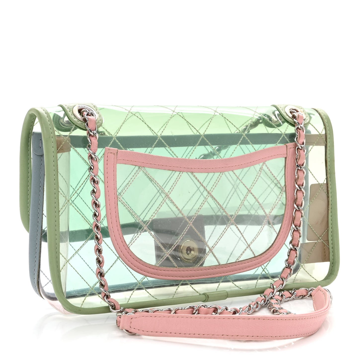 Lambskin PVC Quilted Medium Coco Splash Flap Blue Green