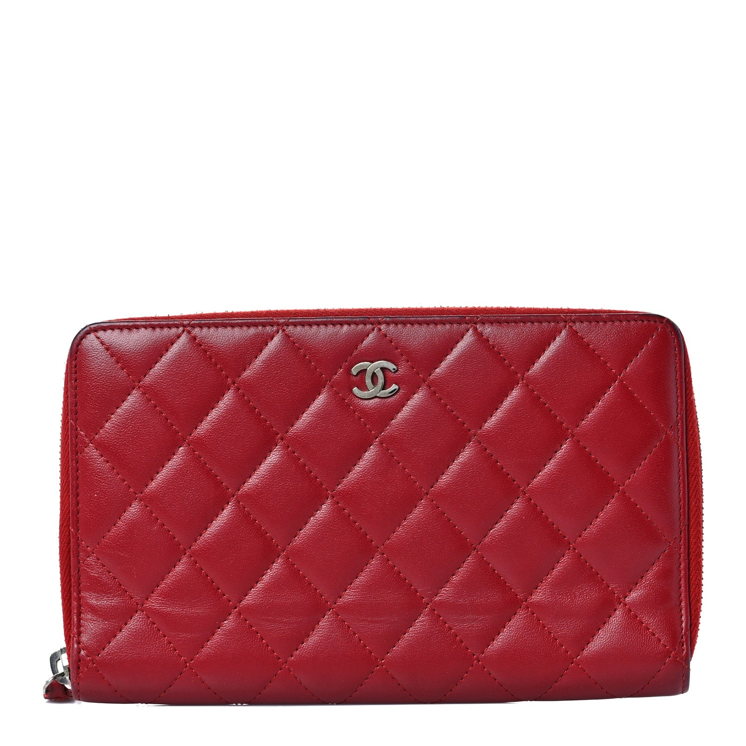 Chanel Lambskin Quilted Large Zip Around Organizer Wallet Red 1 of 9