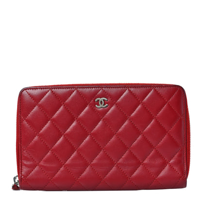 Chanel Lambskin Quilted Large Zip Around Organizer Wallet Red 1 of 9