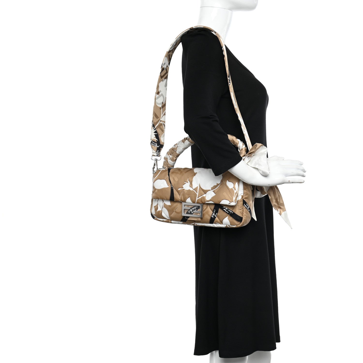 Fendi Seta Logo Rosa Scarf Baguette Beige Amido White 2 of 9