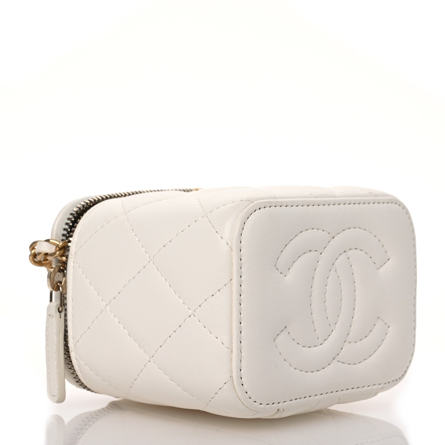 Chanel Lambskin Quilted Pearl Crush Mini Vanity Case With Chain White 4 of 13