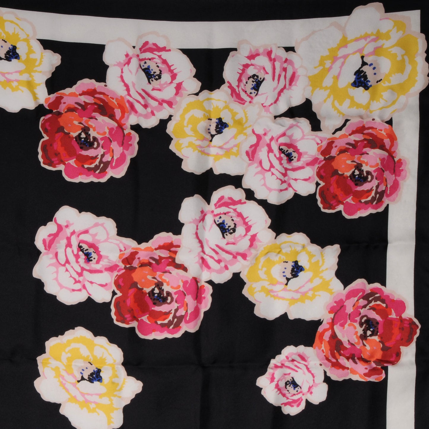 Silk Camellia Flower Scarf Black
