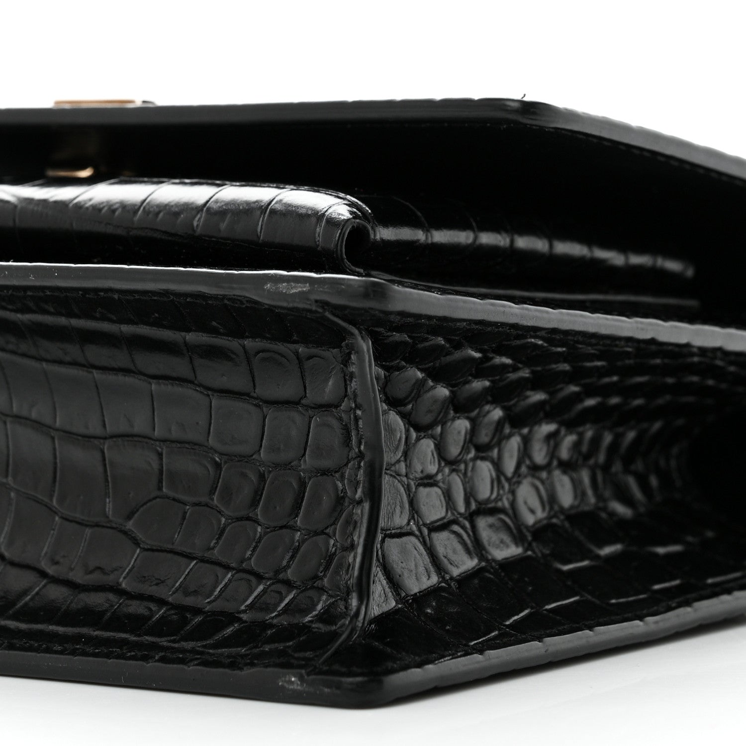 Saint Laurent Calfskin Crocodile Embossed Monogram Sunset Chain Wallet Black 11 of 11