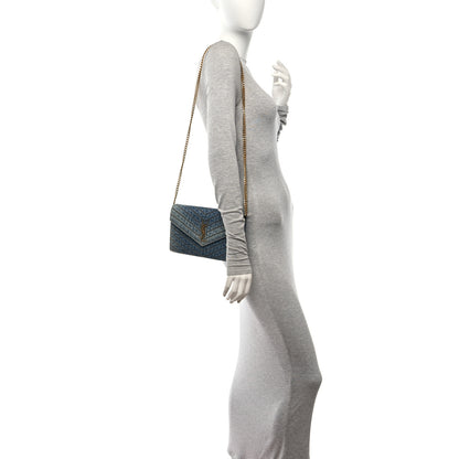 Saint Laurent Denim Matelasse Chevron Monogram Chain Wallet Blue Jeans 2 of 9